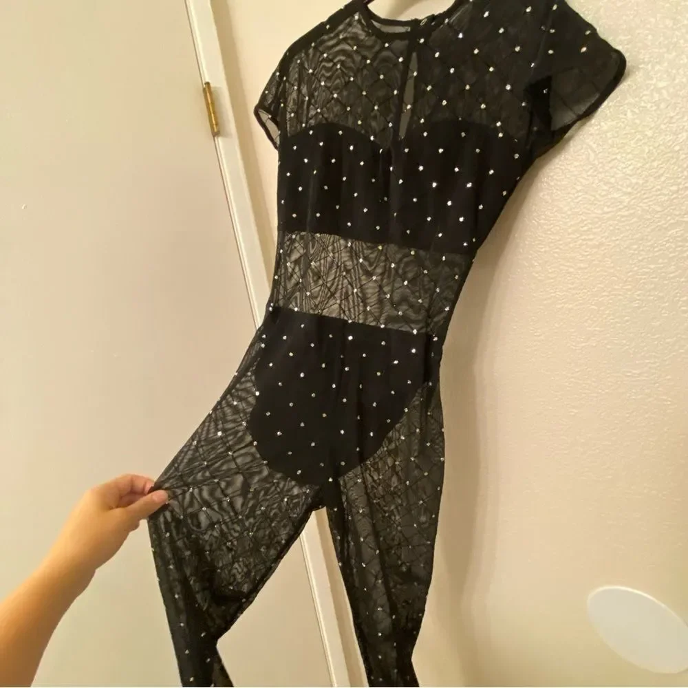 Kelle Black Mesh Diamond Contemporary Solo Costume PLOT TWIST 6188 LA adult